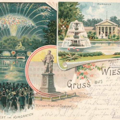 Litho - Karte gruss aus Wiesbaden Hessen Ansichtskarte (10898)