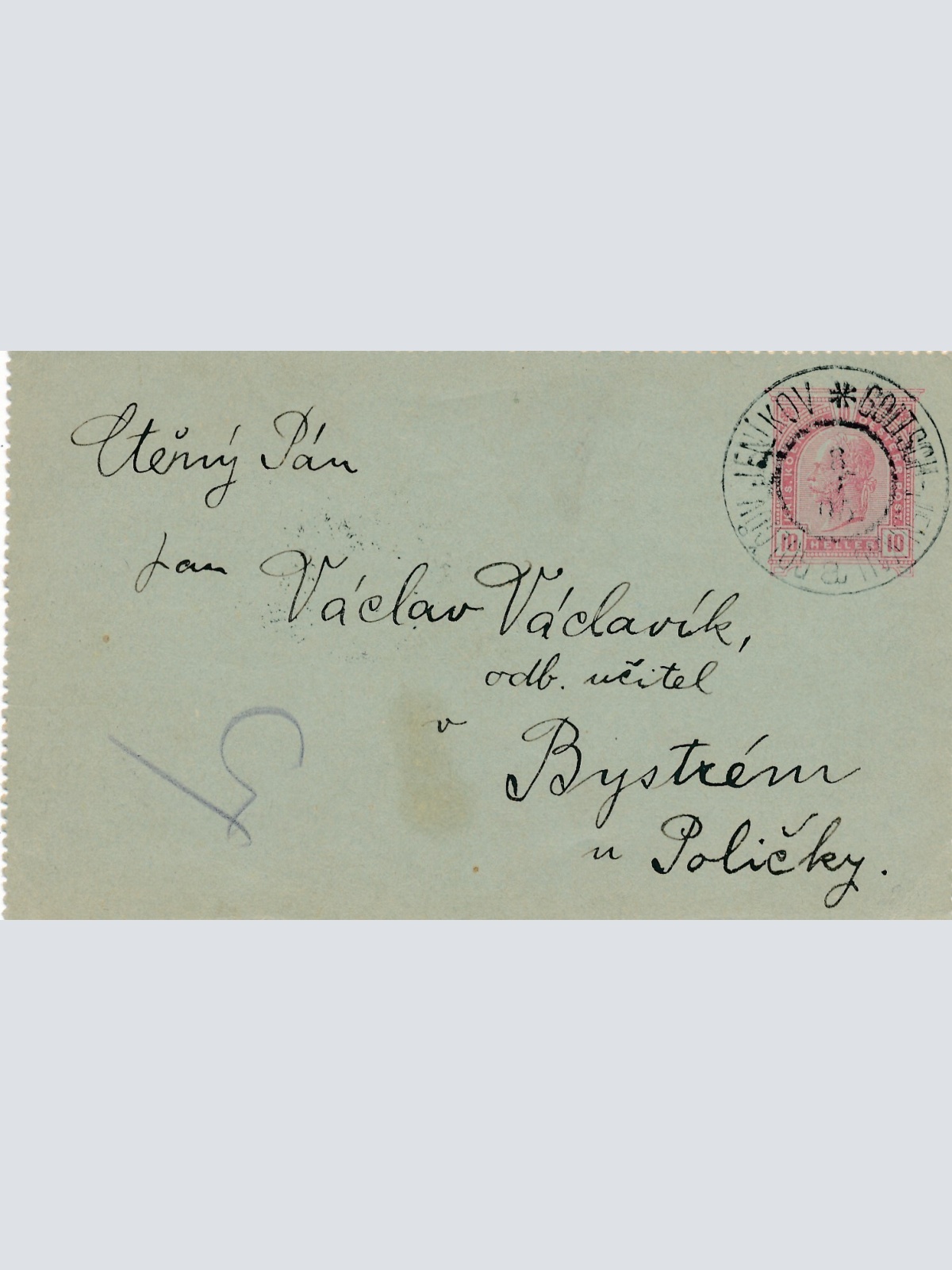 10 Heller Ganzsachen - Kartenbrief 1905 aus Jenikov Goltsch (10997)