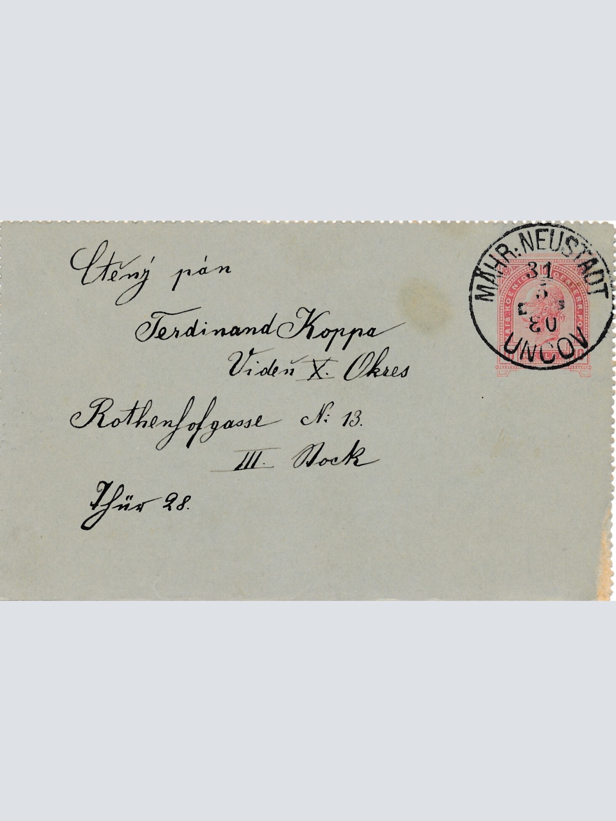 10 Heller Ganzsachen - Kartenbrief 1903 aus Mähr Neustadt (10996)