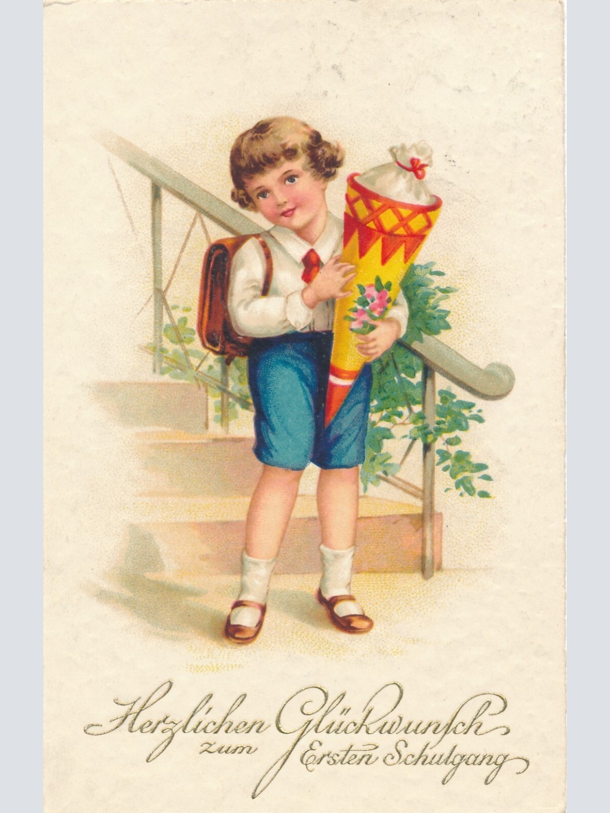 Motiv - Karte Erster Schultag Mädchen mit Schultüten (10775)