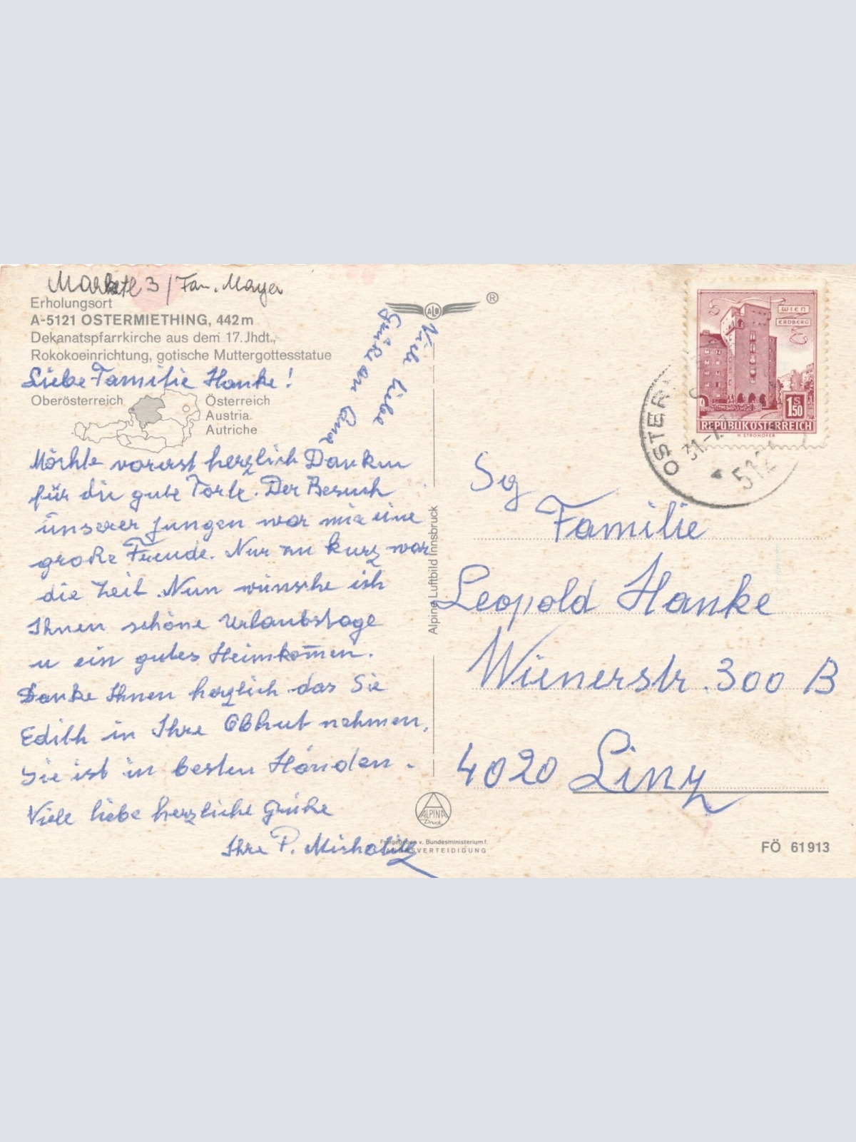 AK Alpine - Luftbild aus Ostermiething Oberösterreich (10778)