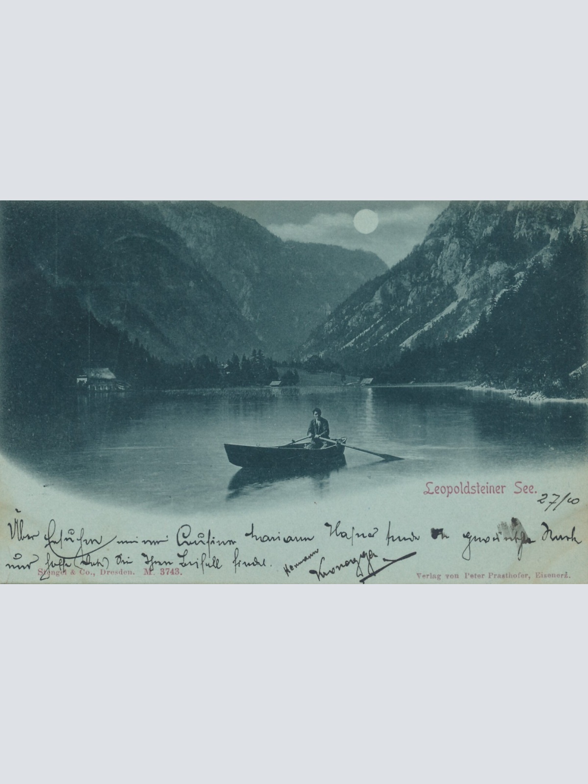 Mondschein - Karte vom Leopoldsteiner See Steiermark Ansichtskarte (10840)