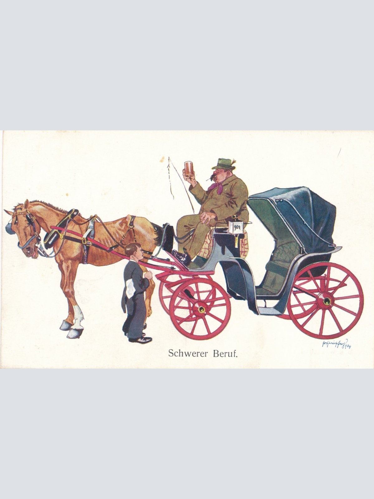 Motiv - Karte Schwerer Brief Mann auf Kutsche mit Pferd (10210)