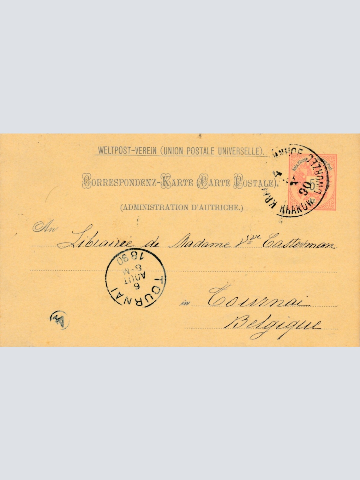 5 Kreuzer Ganzsachen - Karte 1890 aus Krakau Bahnhof (11391)