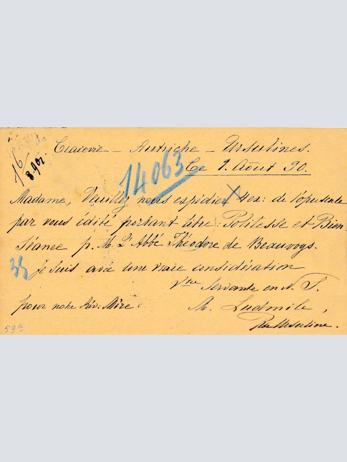 5 Kreuzer Ganzsachen - Karte 1890 aus Krakau Bahnhof (11391)