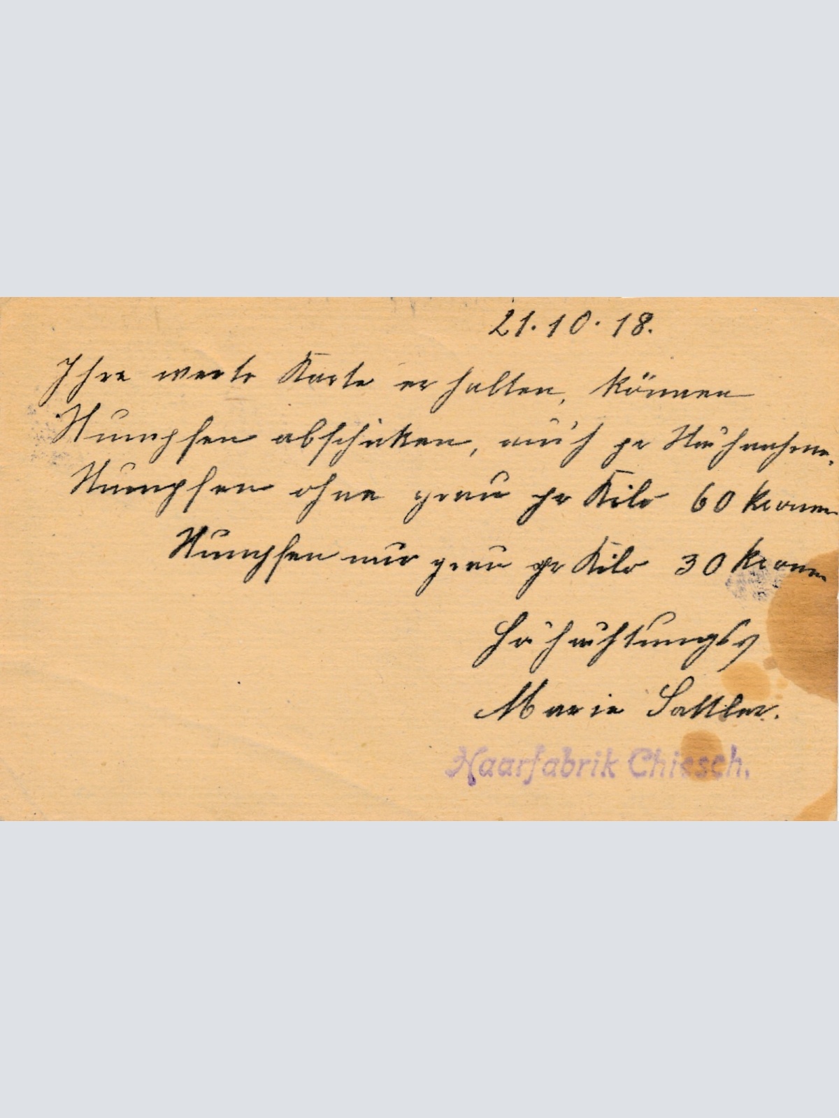 8 Heller Ganzsachen - AntwortKarte 1910 aus Chiesch + ZF Eilmarke (11394)