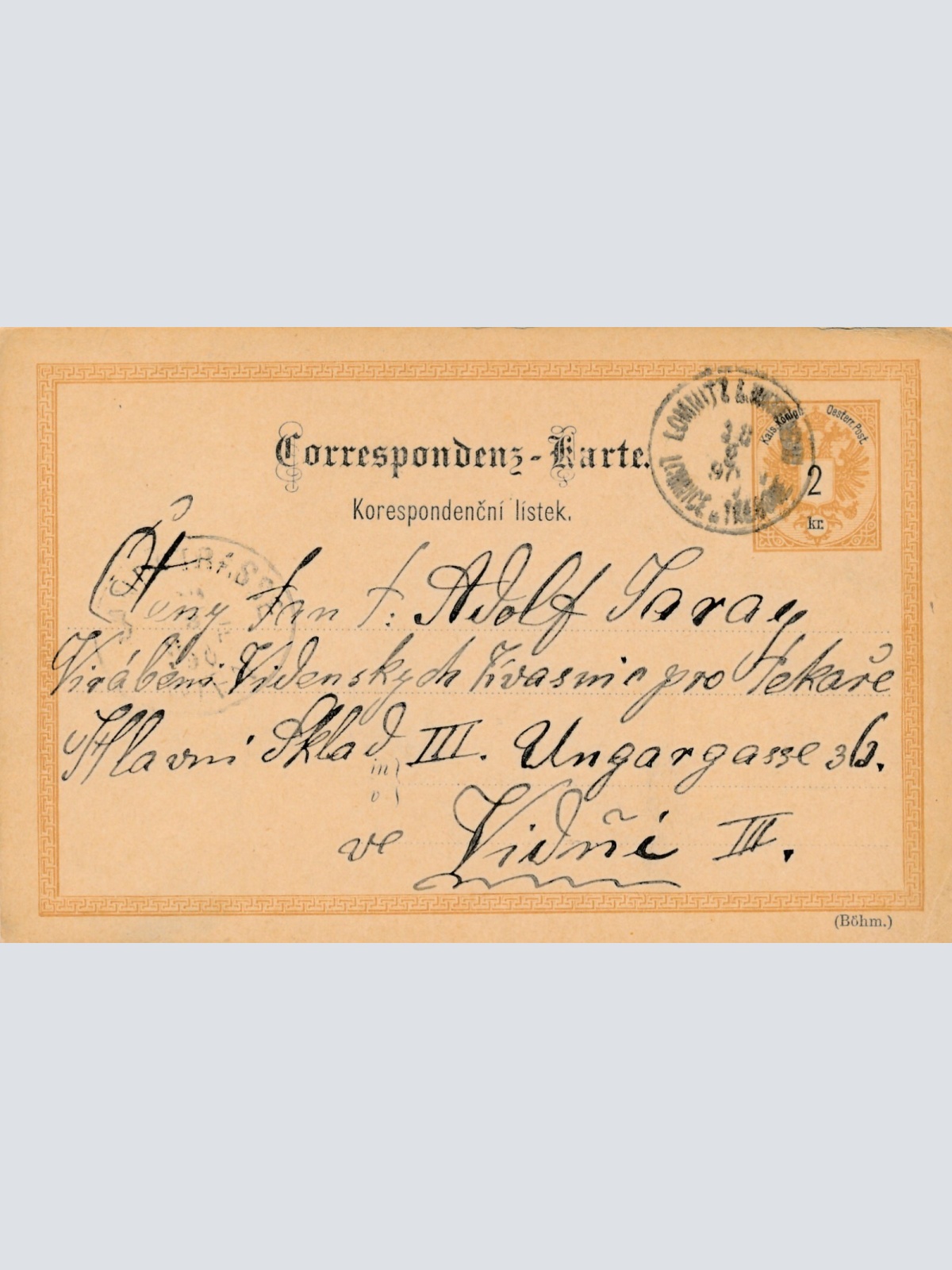 2 Kreuzer - Ganzsachen - Karte aus 1897 aus Lomnitz (11336)
