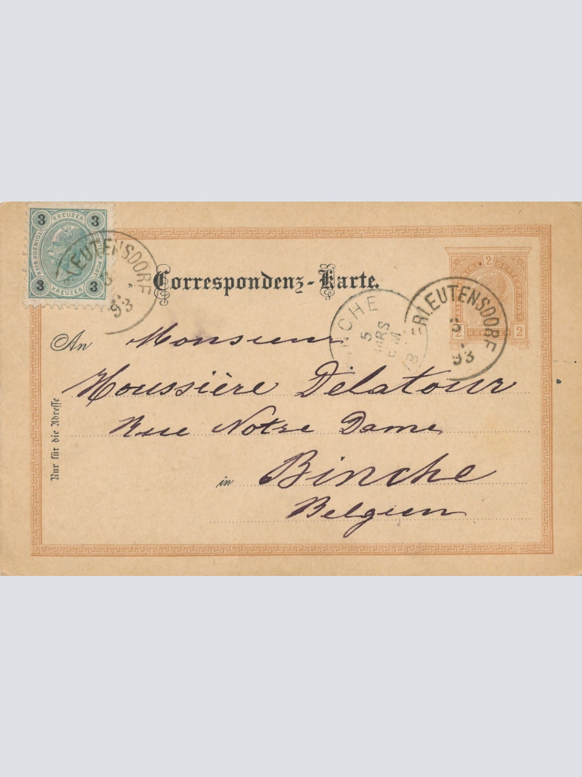 2 Kreuzer - Ganzsachen - Karte aus 1893 aus Eutensdorf + 3 Kreuzer ZF (11340)