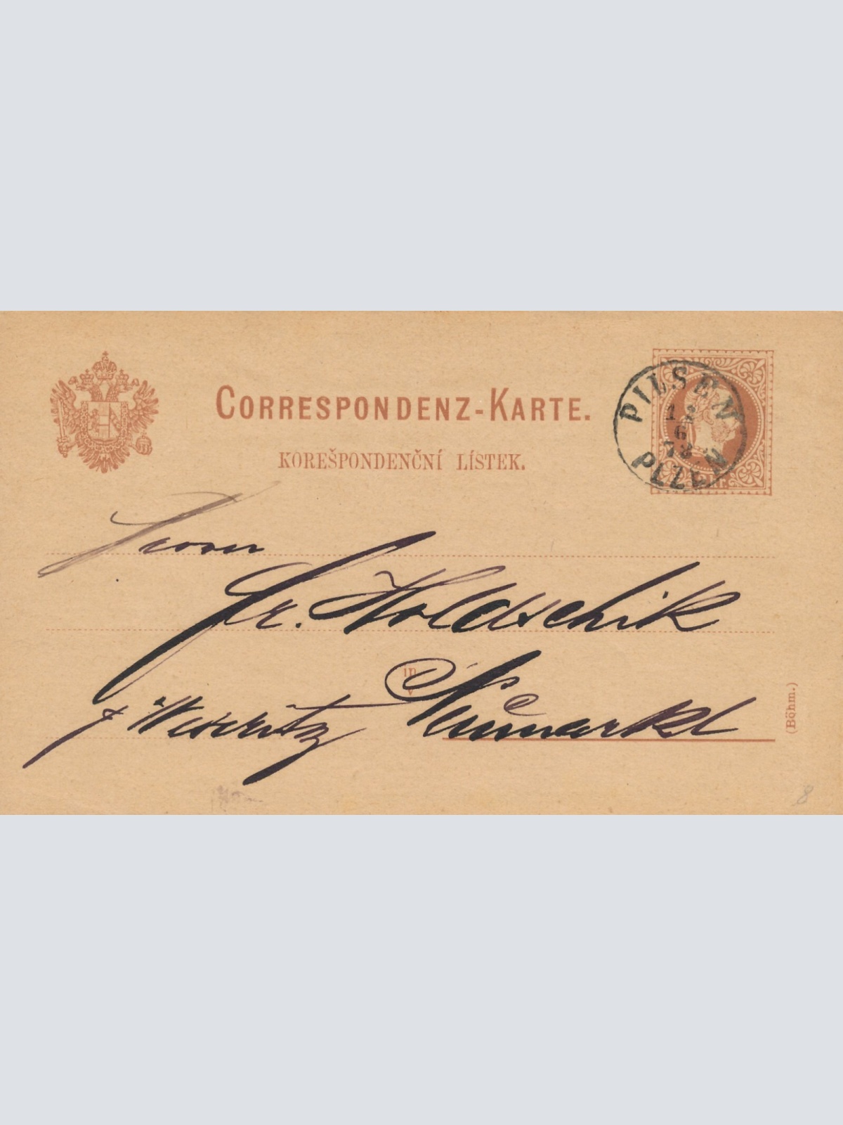 2 Kreuzer - Ganzsachen Karte 1878 aus Pilsen (11150)