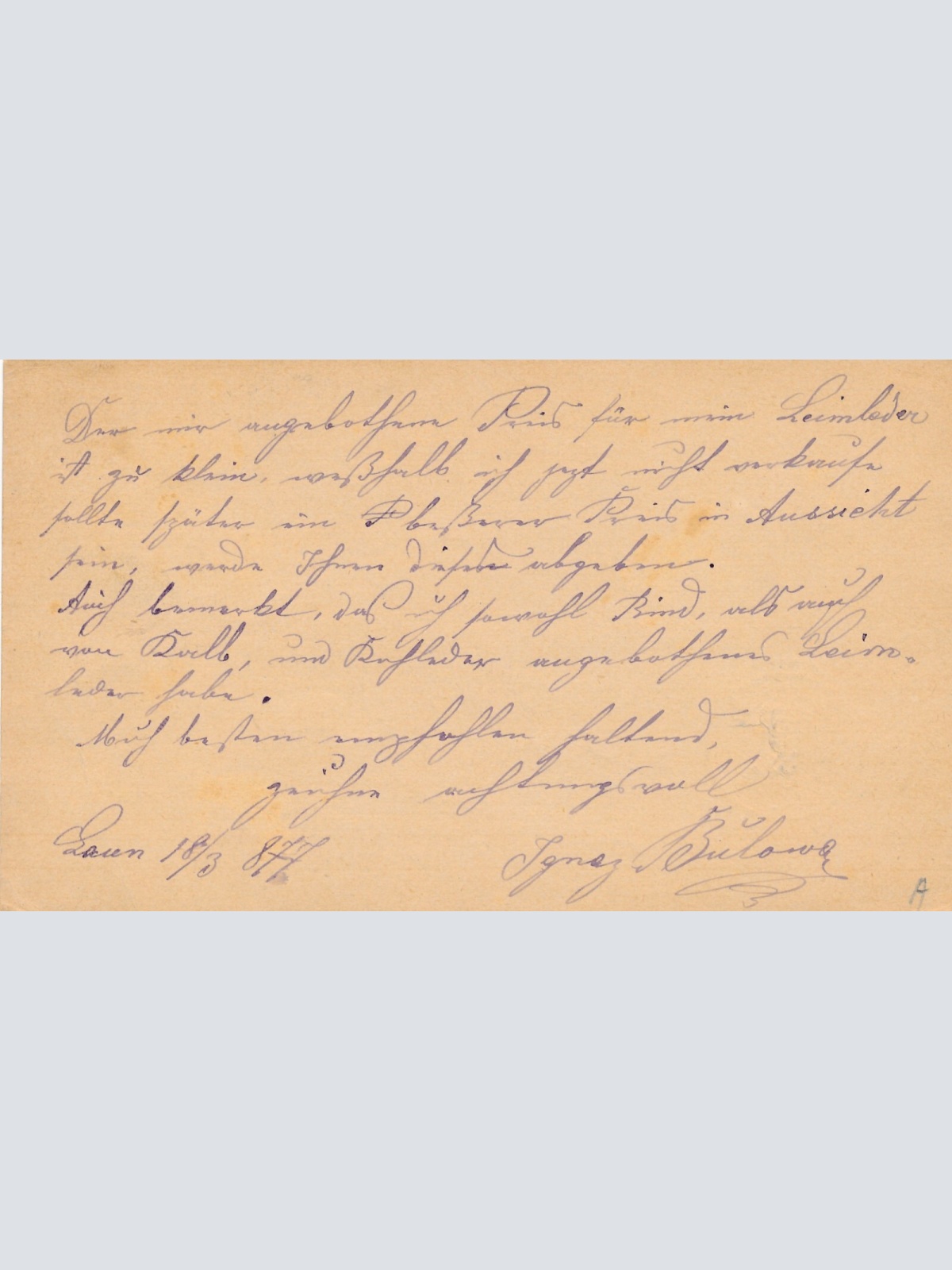 2 Kreuzer - Ganzsachen Karte 1877 aus Laun (11139)