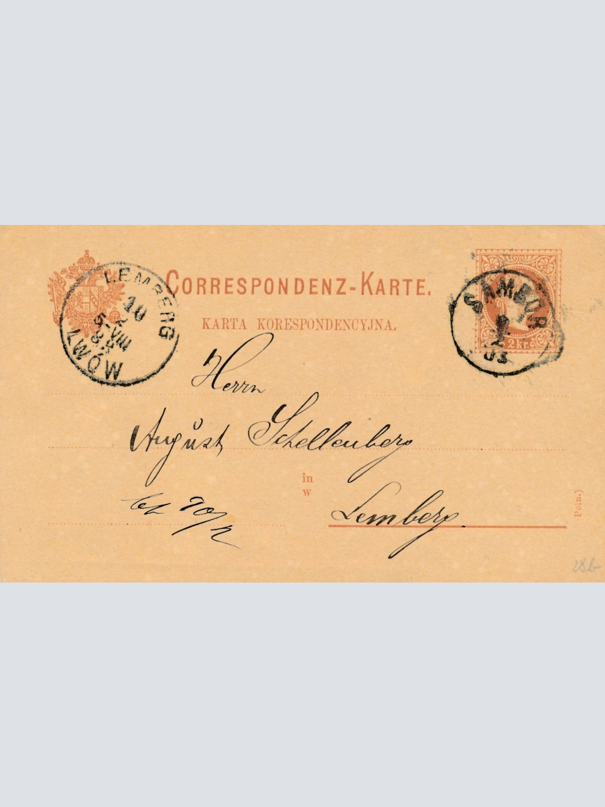 2 Kreuzer Ganzsachen - Karte 1888 aus Sambor (11606)