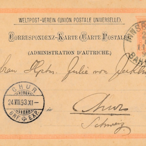 5 Kreuzer Ganzsachen - Karte 1893 aus Innsbruck Bahnhof (11607)