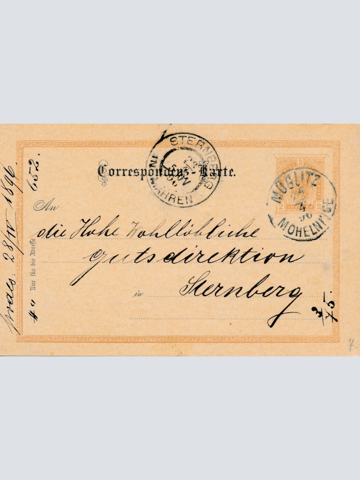 2 Kreuzer Ganzsachen - Karte 1890 aus Moglitz (11595)