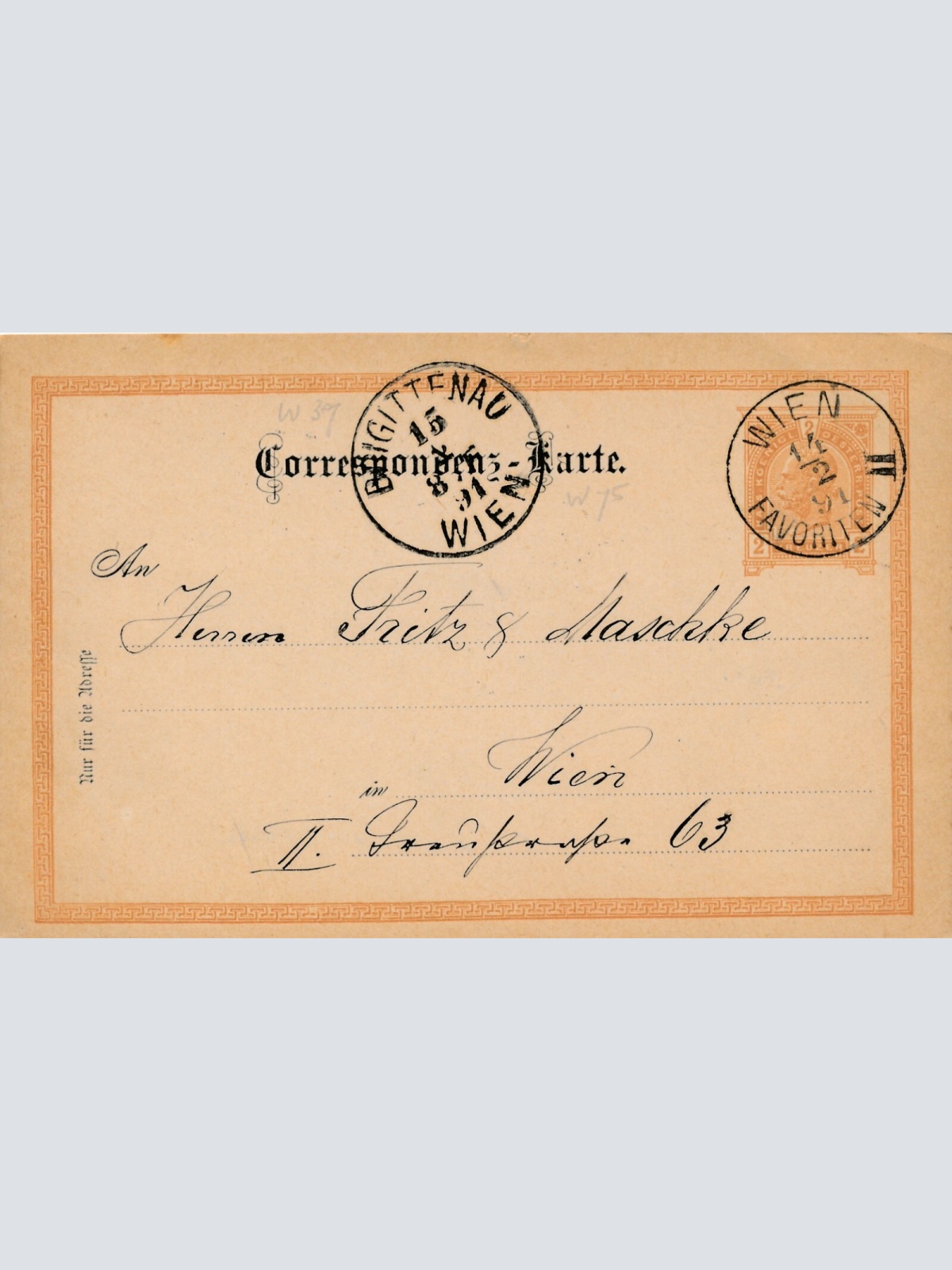 2 Kreuzer Ganzsachen - Karte 1891 aus Wien Favoriten (11172)