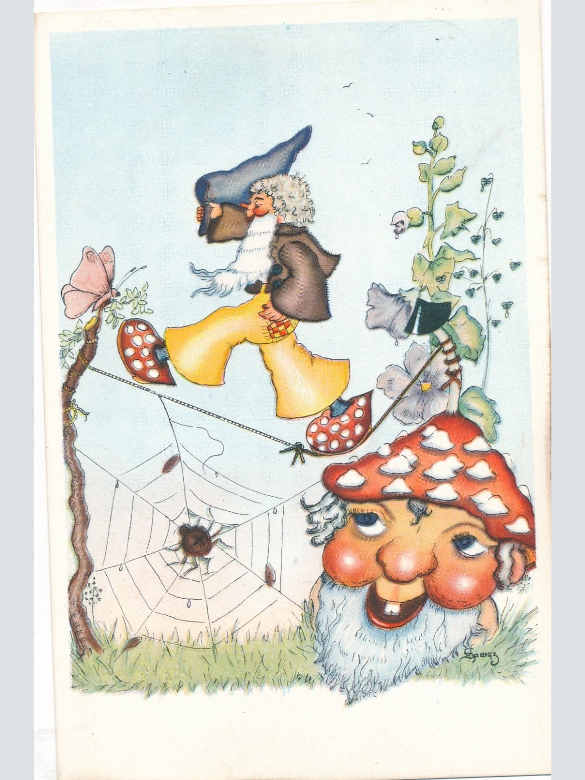 Motiv - Karte von zwei Zwergen mit Pilz und Spinnennetz Ansichtskarte (10046)