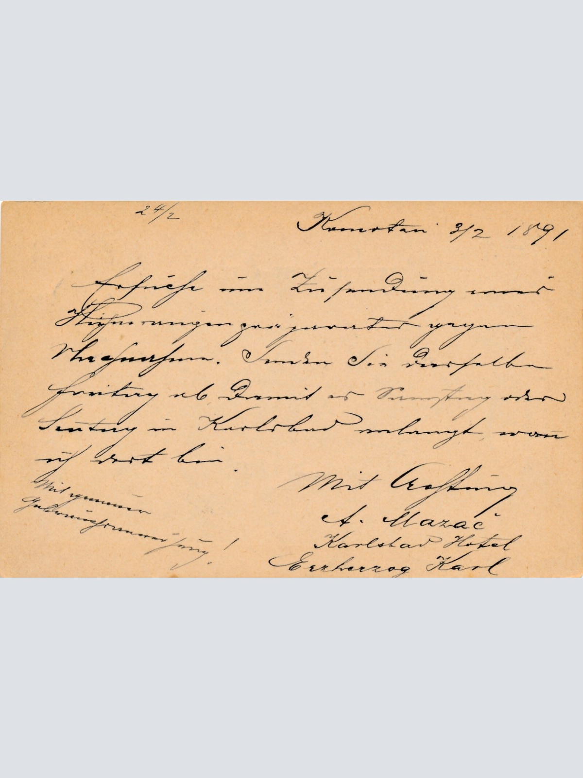 2 Kreuzer Ganzsachen - Karte 1891 aus Komotau (11165)