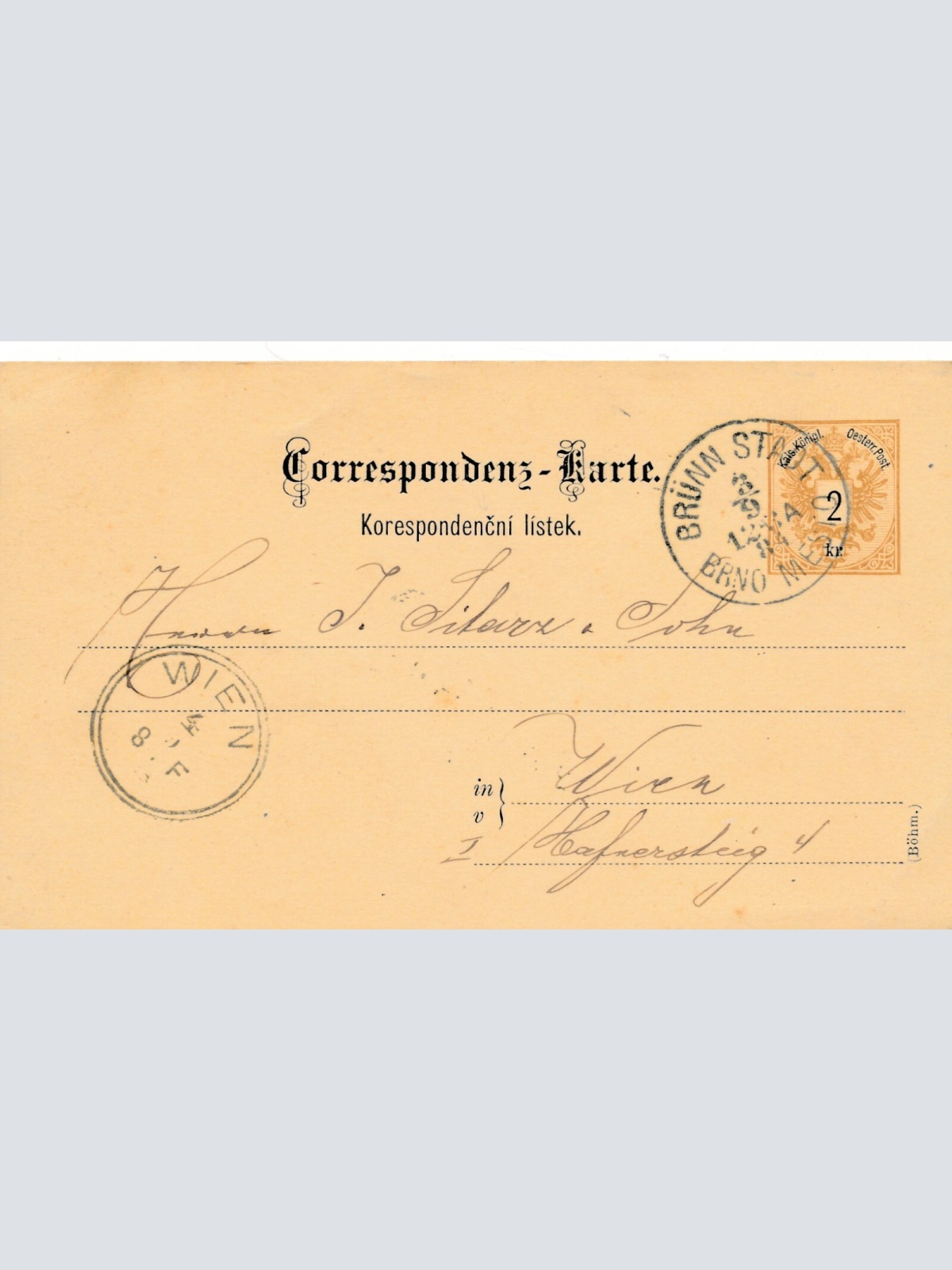 2 Kreuzer Ganzsachen - Karte 1884 aus Brünn Stadt (11187)