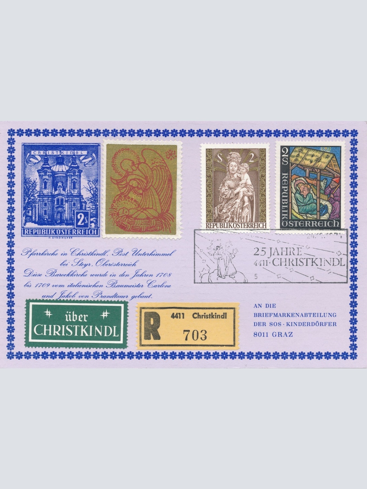 Christkindl - Reco - Karte 24.12.1974 + Vignette (11583)