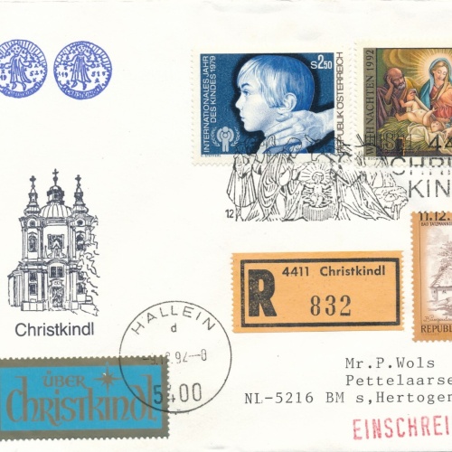 Christkindl - Reco - Brief 11.12.1992 + LZ Hallein (11590)