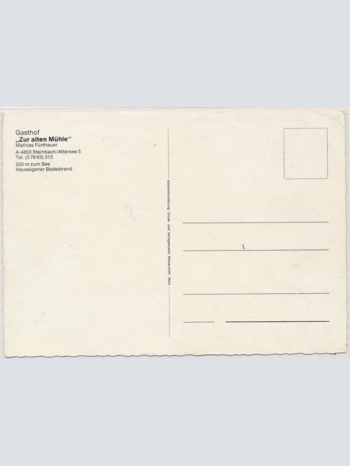 AK, Steinbach am Attersee, Gasthof zur alten Mühle, Oberösterreich (S2818)