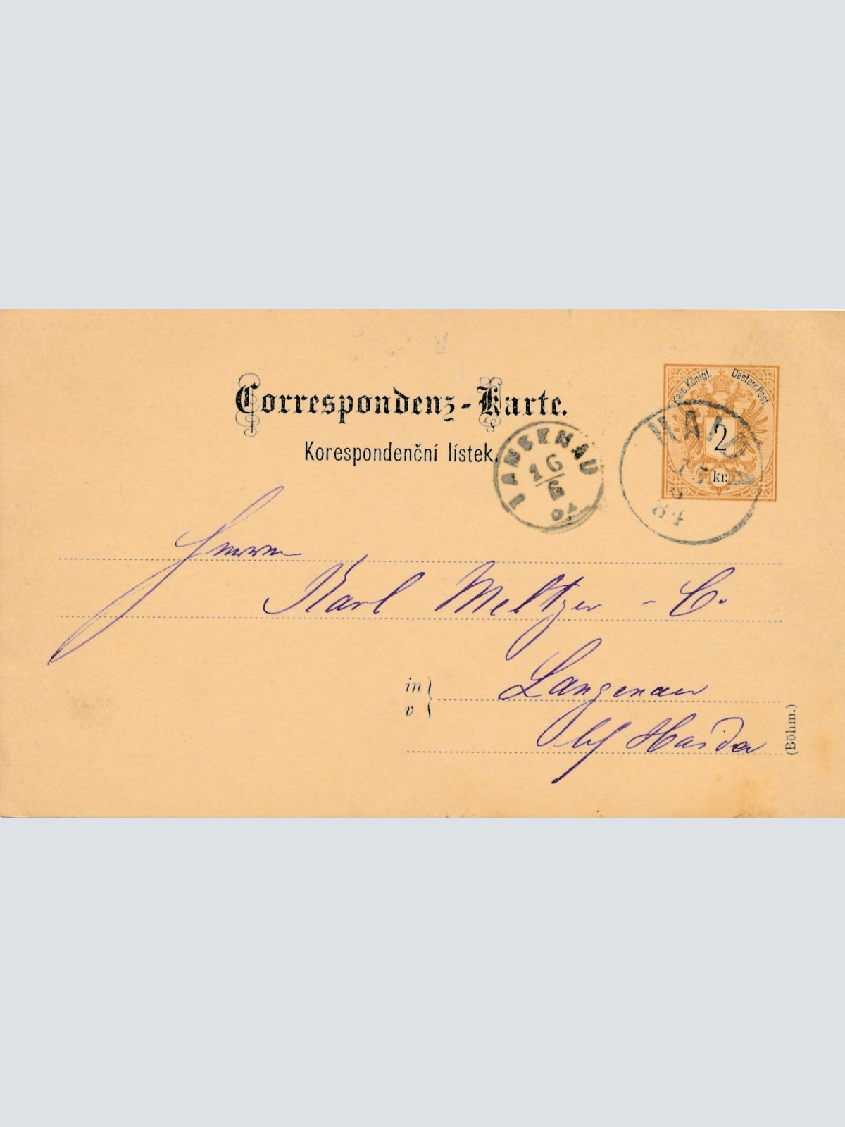 2 Kreuzer - Ganzsachen - Karte 1884 aus Haida (11740)