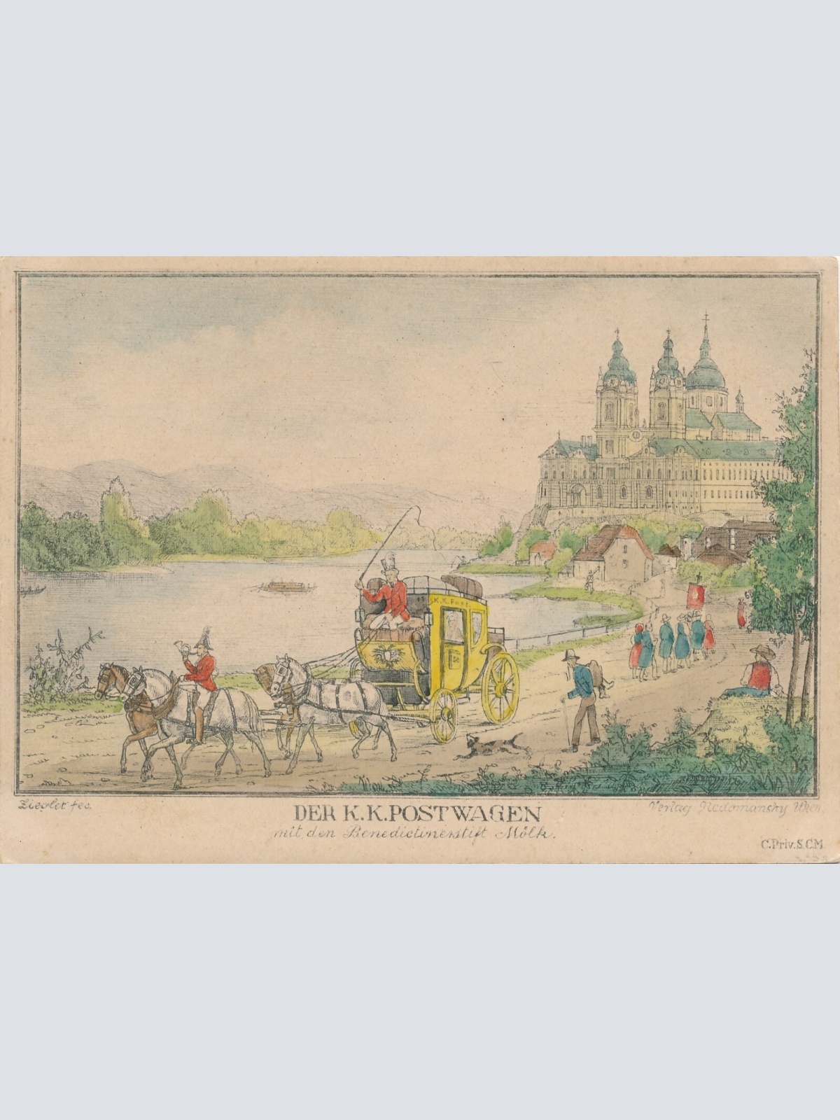 Handkolorierte AK der K.K Postwagen aus Melk Ansichtskarte (10841)