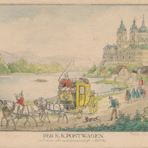 Handkolorierte AK der K.K Postwagen aus Melk Ansichtskarte (10841)