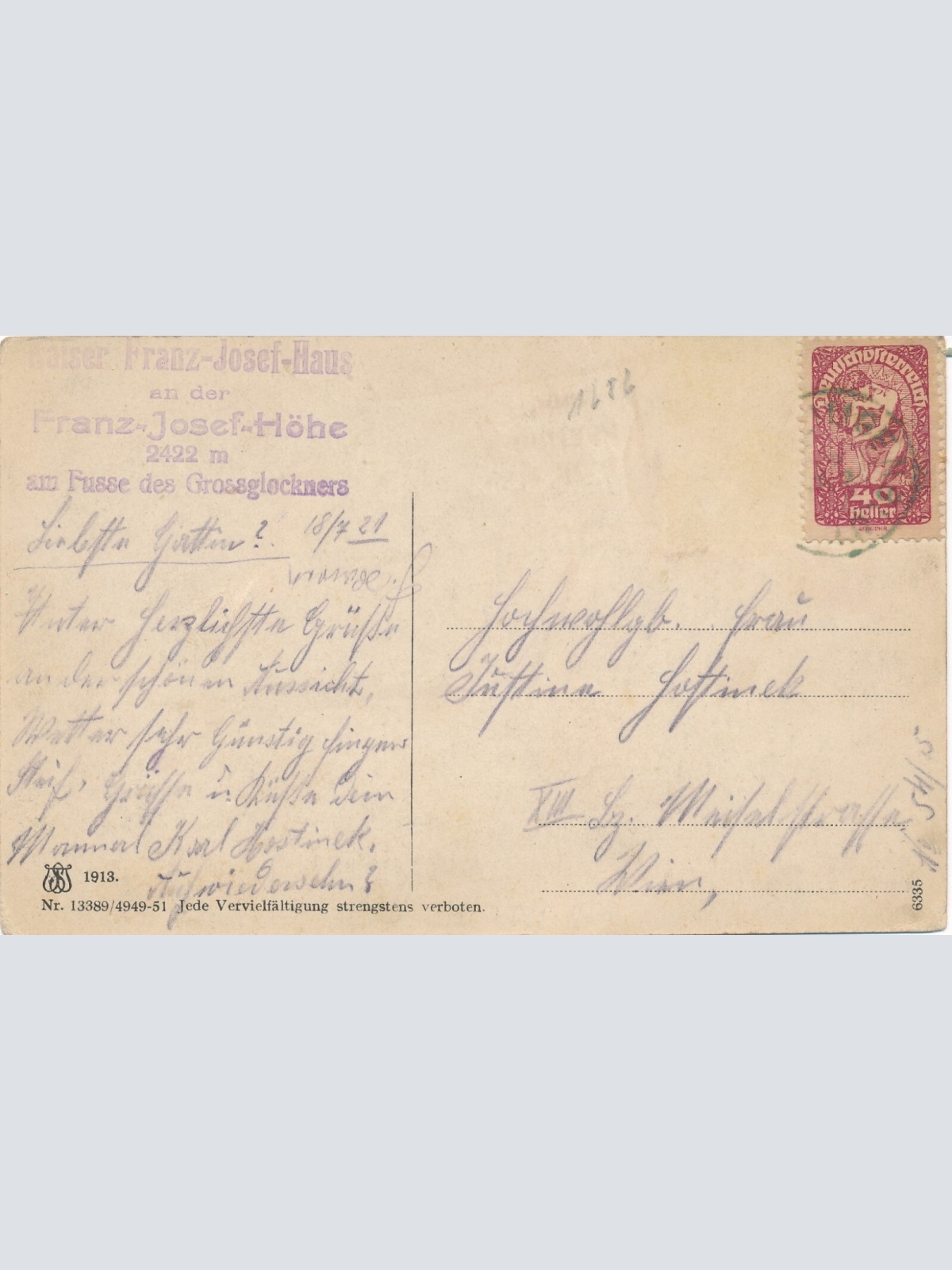 AK von der Kaiser Franz Josef Hütte Kärnten Ansichtskarte (12196)