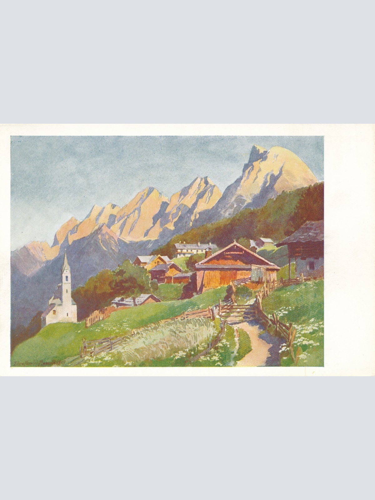 AK Künstlerserie aus Seefeld Mösen gegen Miemingerkette Ansichtskarte (11776)