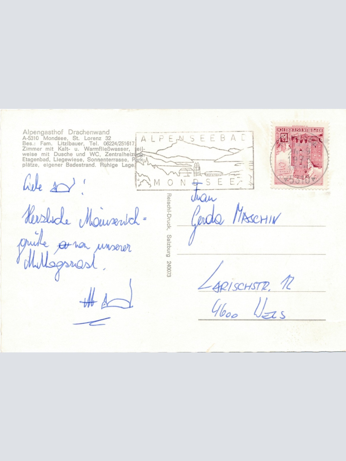 AK aus Mondsee mit Alpengasthof Drachenwand Oberösterreich Ansichtskarte (J322)