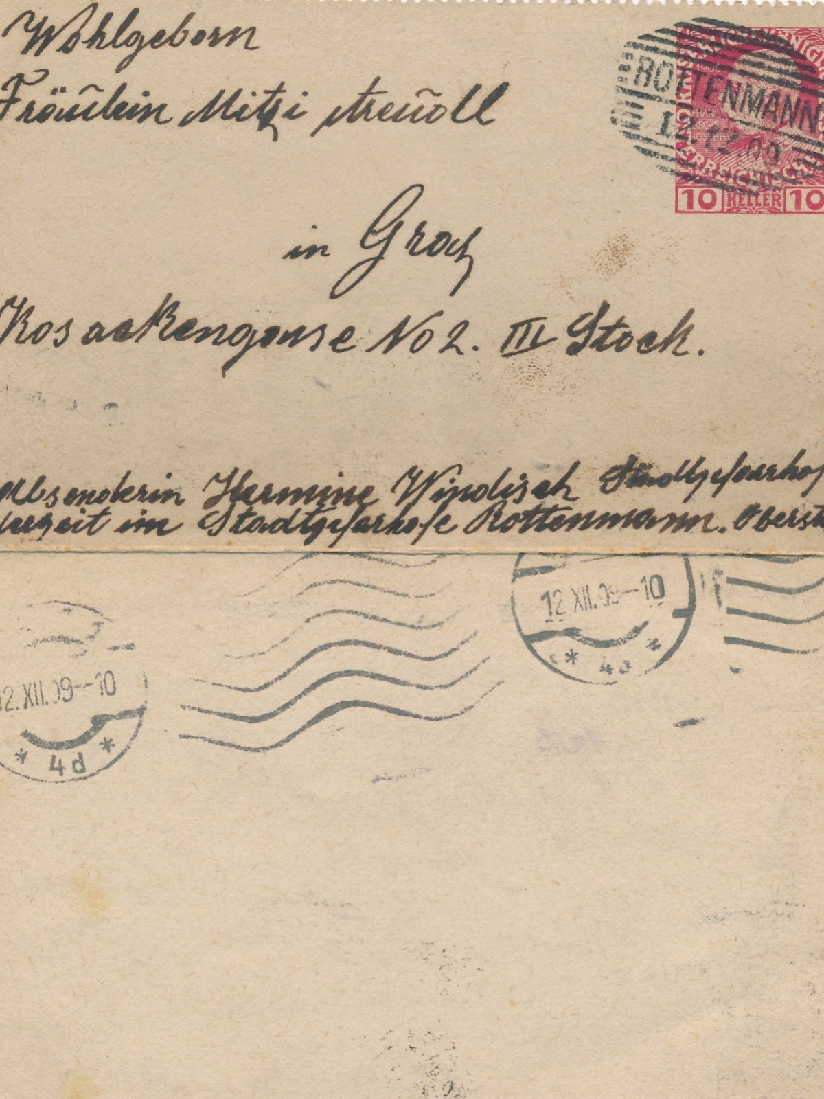 10 Heller Ganzsachen - Karten - Brief aus Rottenmann (16297)