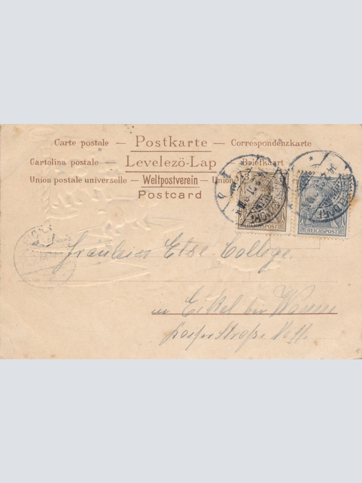 Präge - Motiv - Karte Mädchen mit Hunden Ansichtskarte (11480)