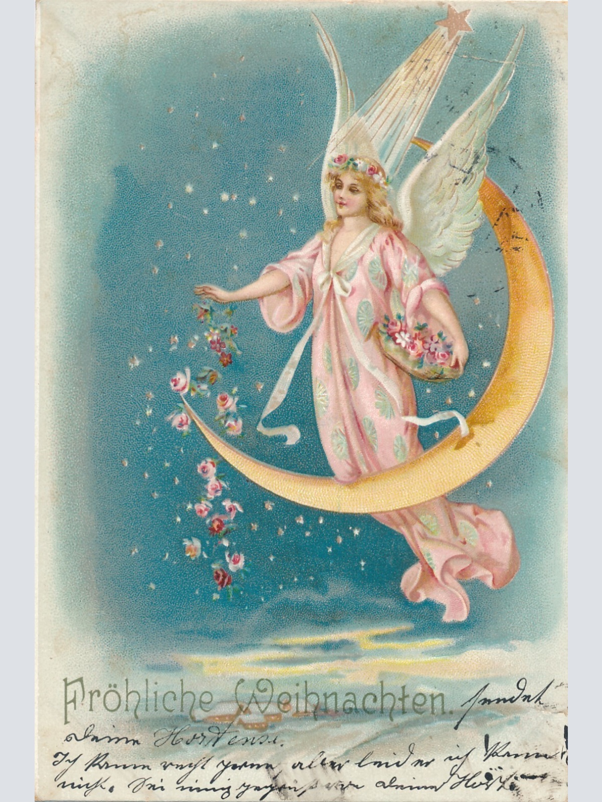 Motiv - Karte Frohe Weihnachten Engel mit Mond Ansichtskarte (11474)