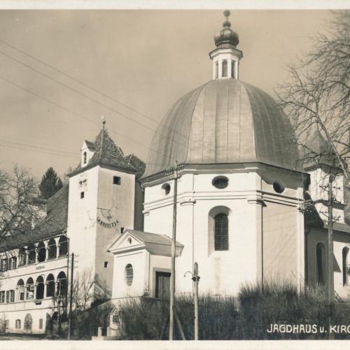 AK Jagthaus und Kirche Toblbad Steiermark Ansichtskarte (12441)