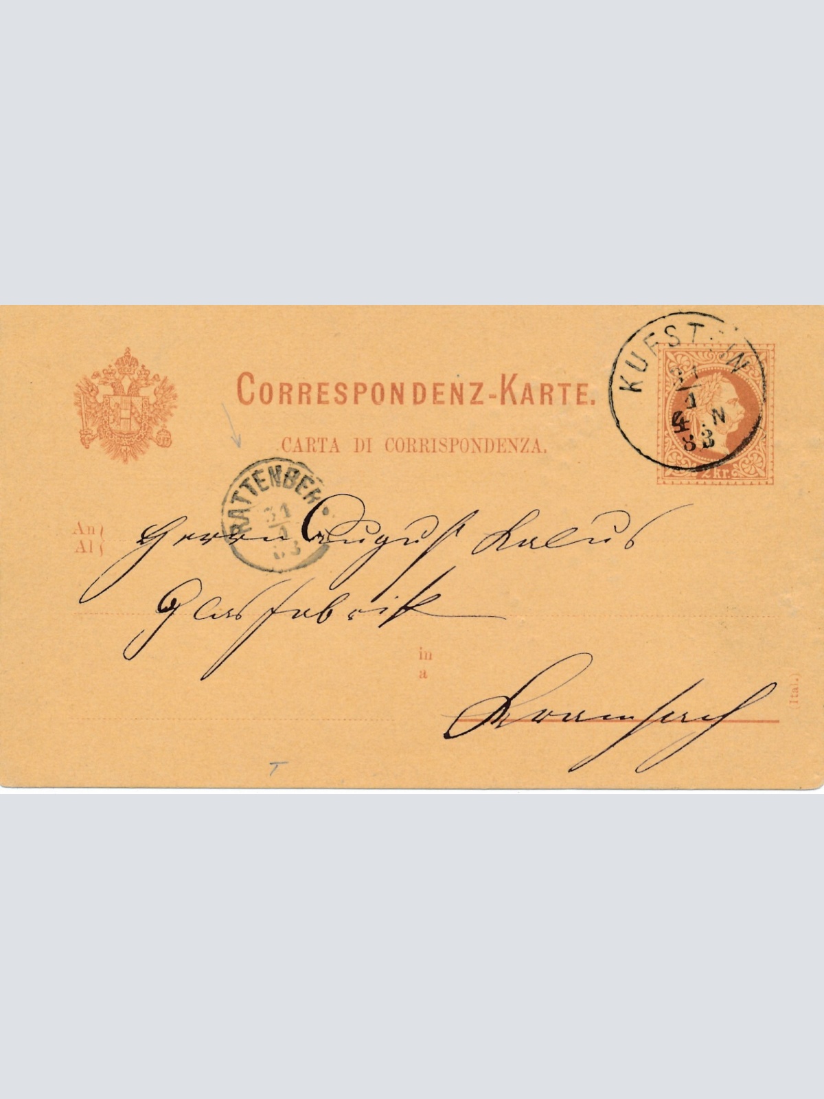 2 Kreuzer Ganzsachen - Karte 1883 aus Kufstein (12532)