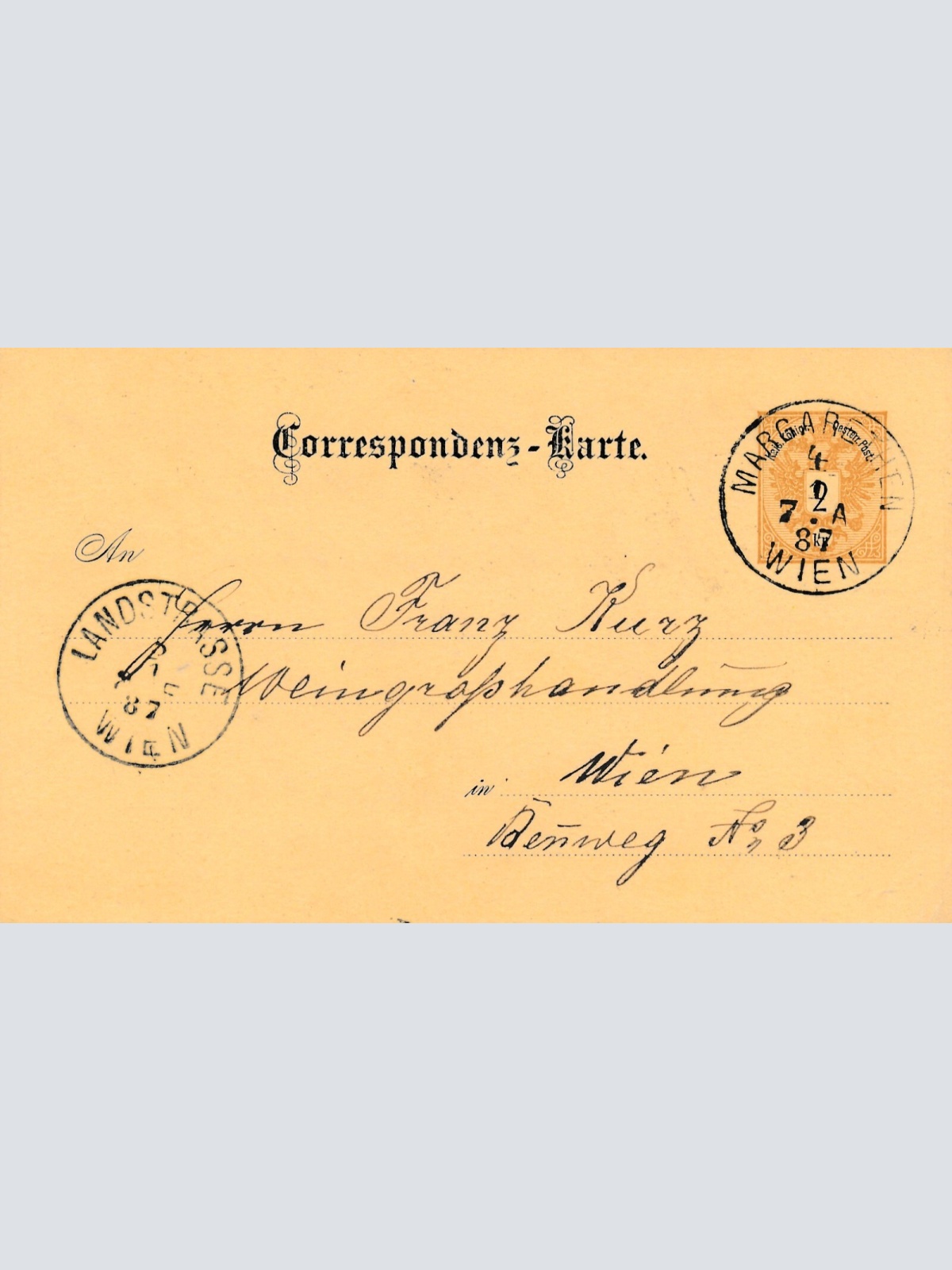 2 Kreuzer Ganzsachen - Karte 1887 aus Wien Margarethen (12540)