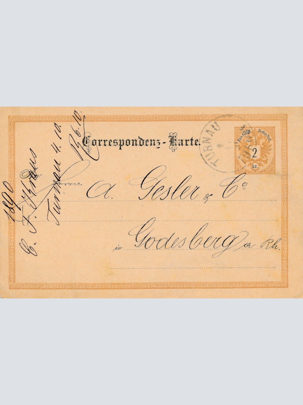 2 Kreuzer - Ganzsachen - Karte 1890 aus Turnau (12293)