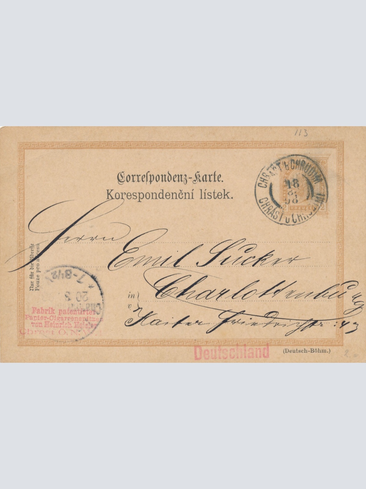 2 Kreuzer - Ganzsachen - Karte 1898 aus Chrudim (12284)