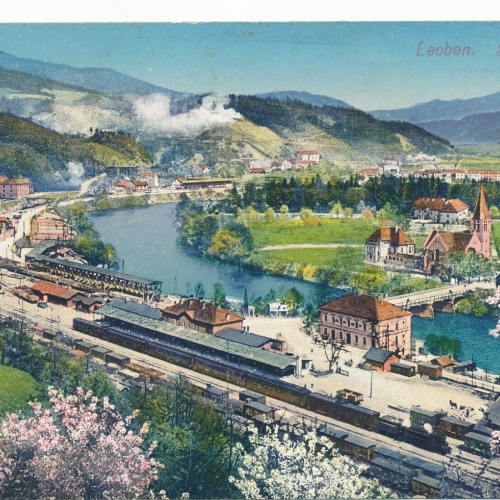 AK aus Leoben mit Bahnhof Ansichtskarte (12341)