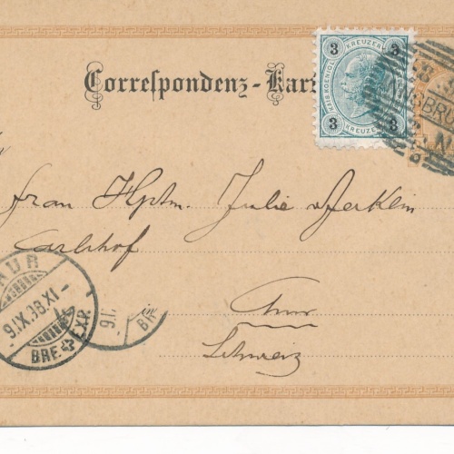 2 Kreuzer - Ganzsachen - Karte 1896 aus Innsbruck + 3 Kreuzer ZF (12307)