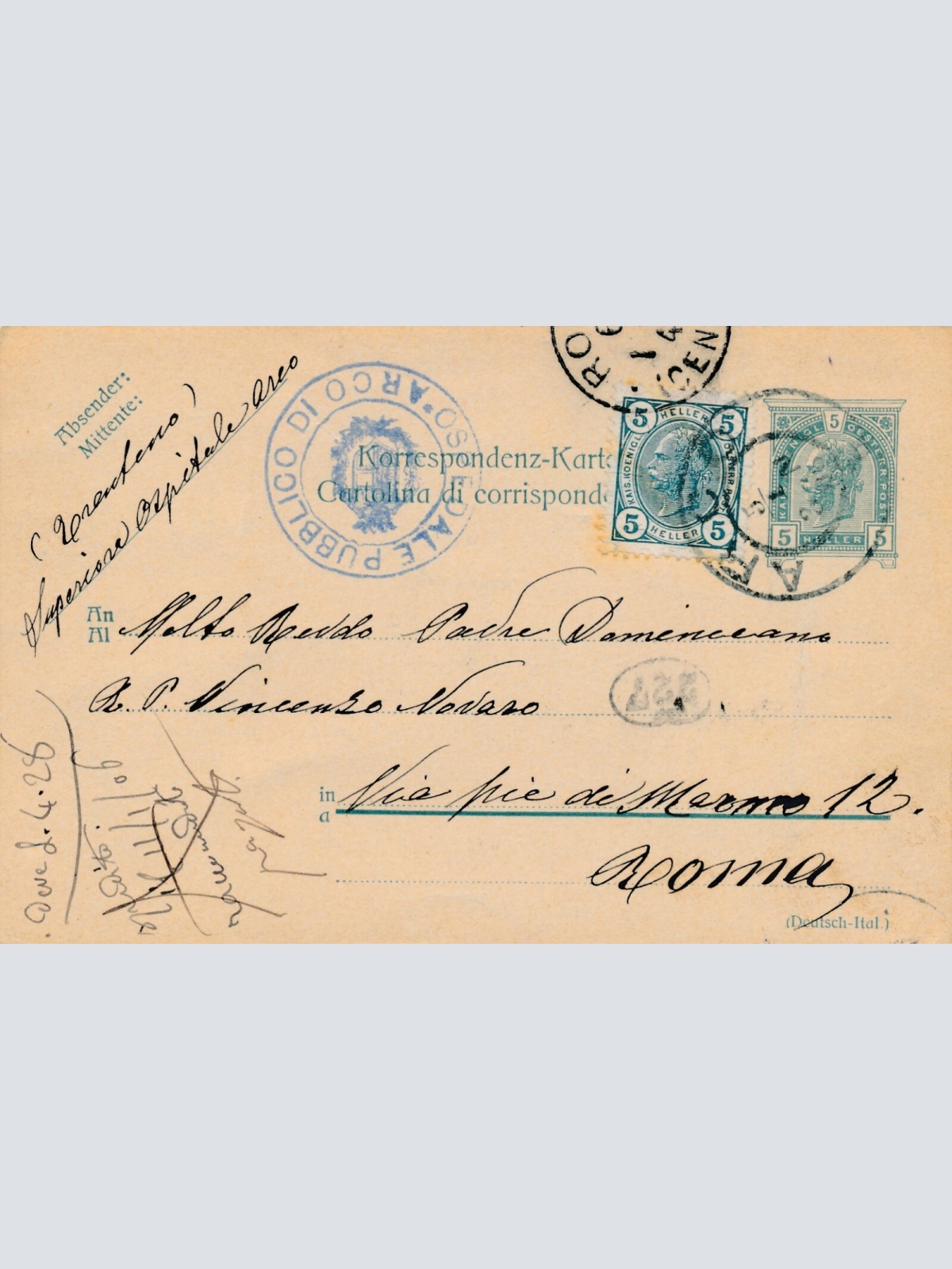 5 Heller - Ganzsachen - Karte 1905 aus Arco + 5 Heller ZF (12310)