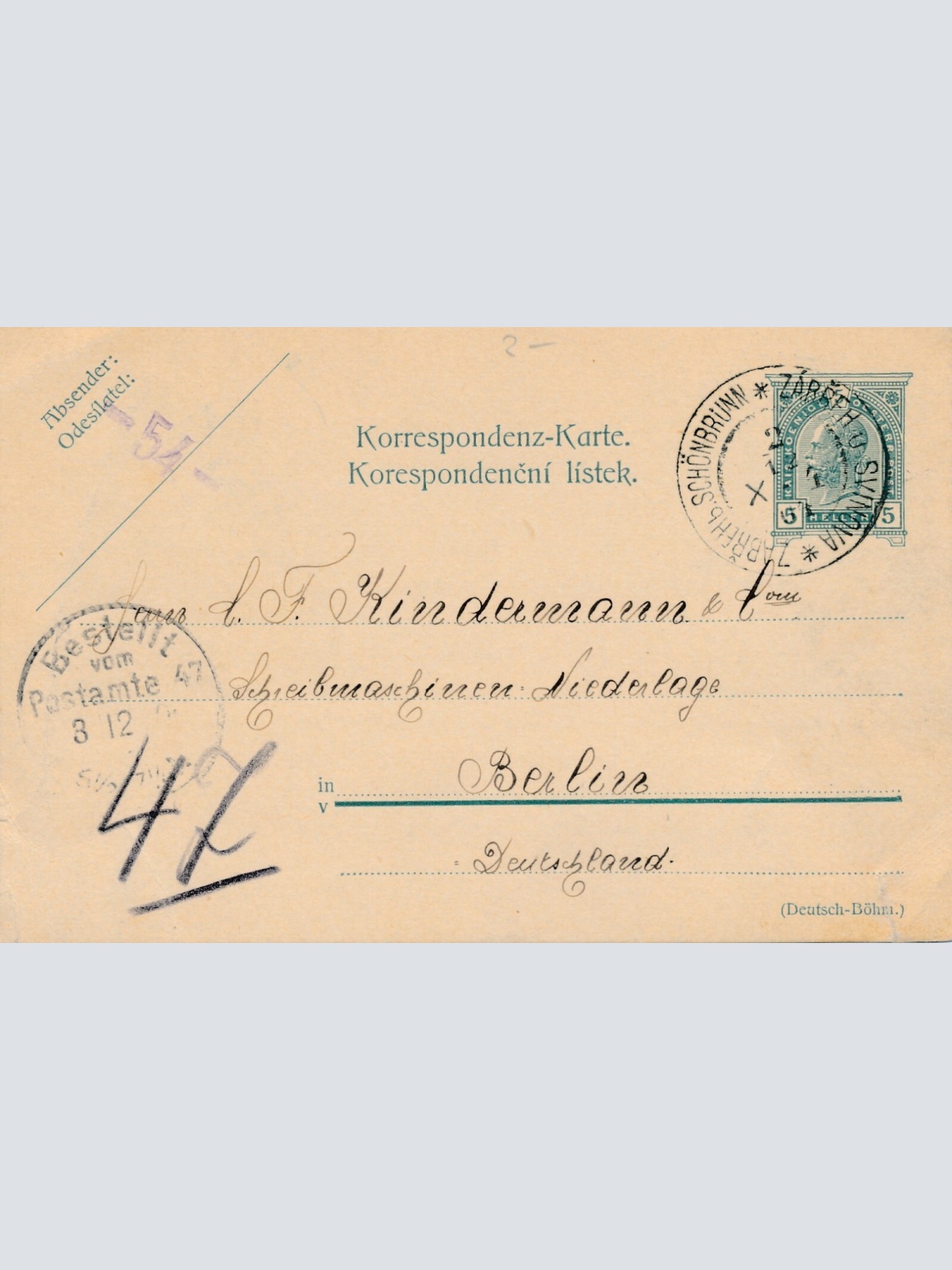 5 Heller - Ganzsachen - Karte 1904 aus Schönbrunn (12315)