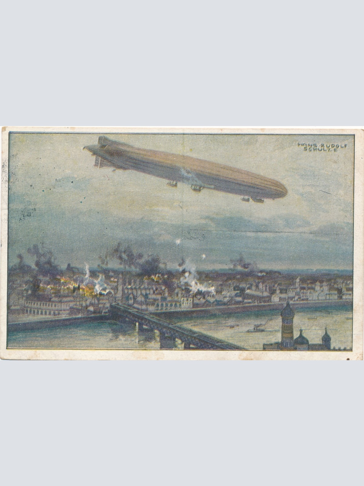 AK Zeppelin über Warschau von Hans Rudolf Schulze Ansichtskarte (11356)
