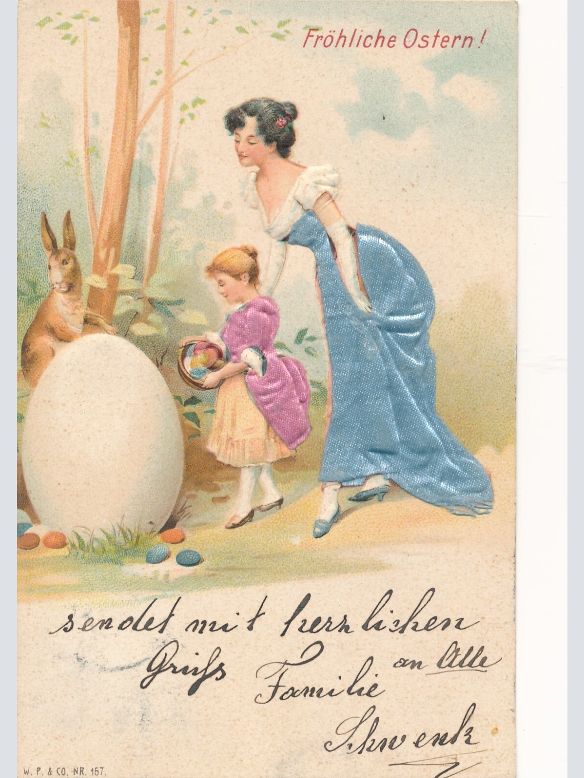 Präge - Motiv - Karte Fröhliche Ostern Kind mit Mutter Ansichtskarte (11847)