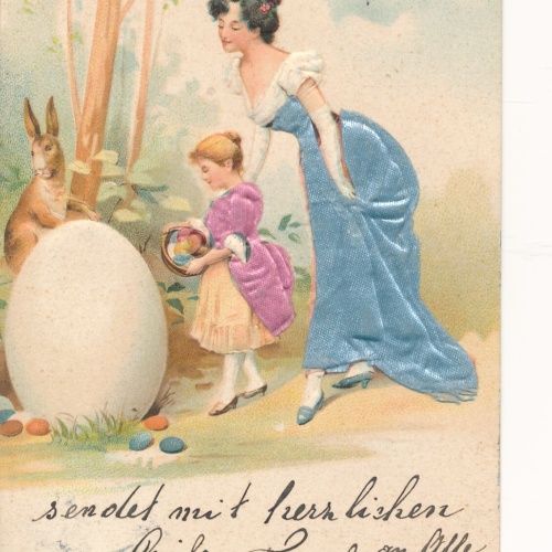 Präge - Motiv - Karte Fröhliche Ostern Kind mit Mutter Ansichtskarte (11847)