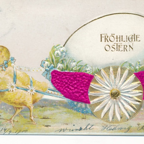 Präge - Motiv - Karte Fröhliche Ostern Kückenkutsche Ansichtskarte (11849)