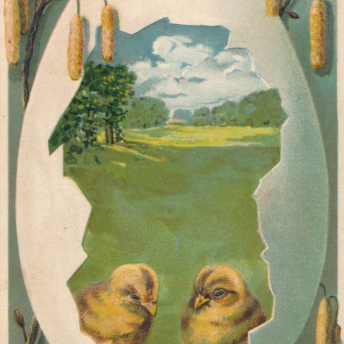 Präge - Motiv - Karte Fröhliche Ostern mit Ei und Kücken Ansichtskarte (11836)