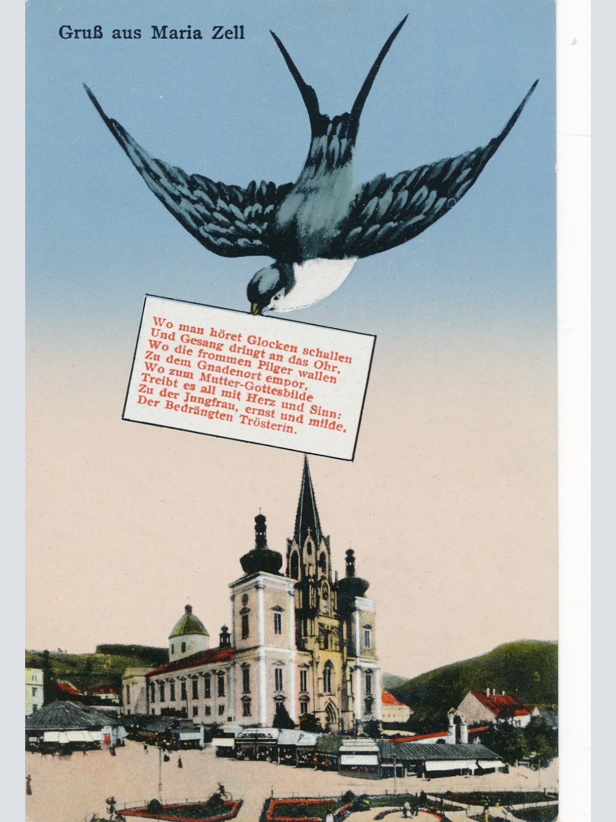 AK gruss aus Maria Zell mit Schwalbe Steiermark Ansichtskarte (12765)