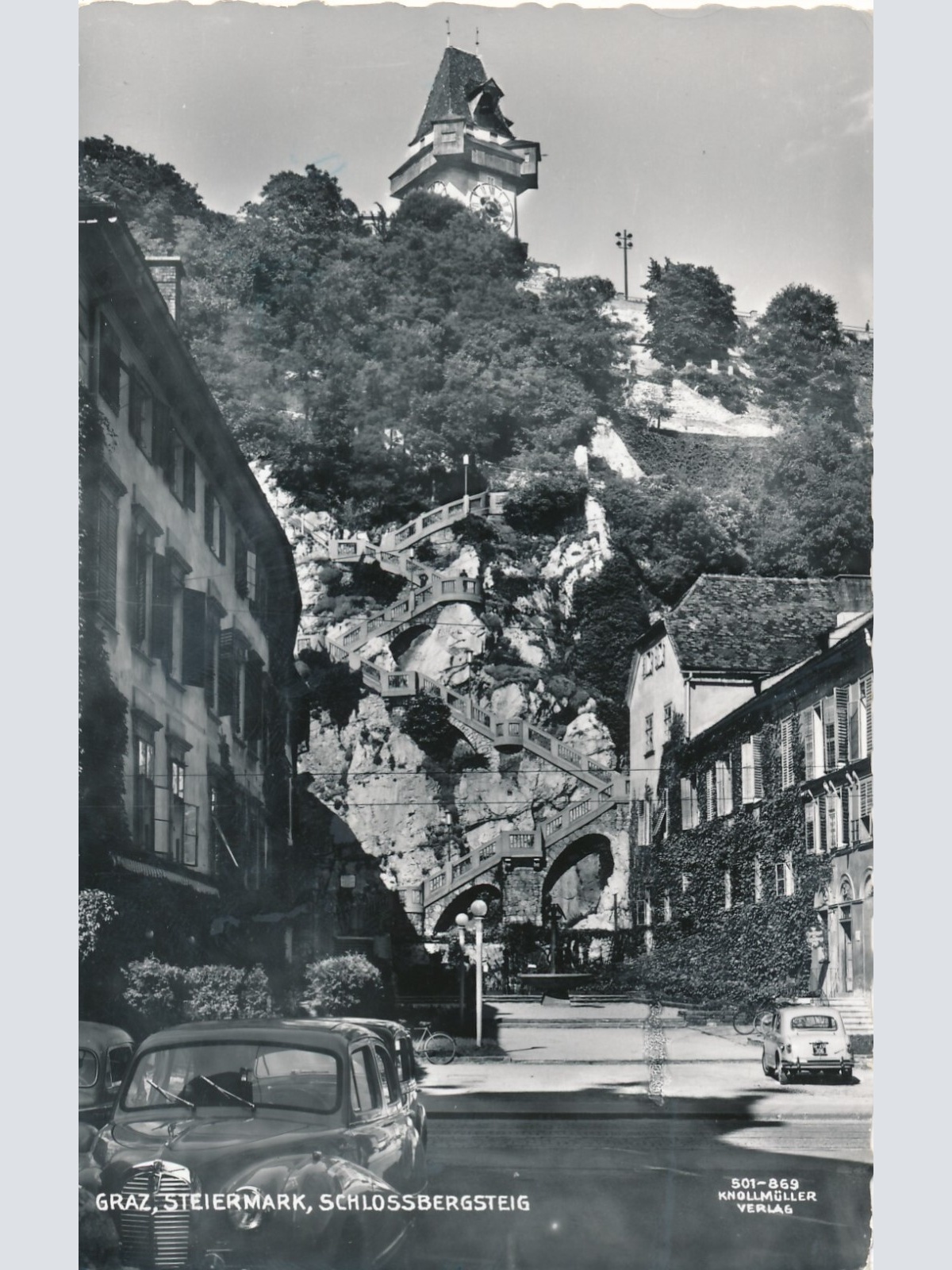 AK aus Graz Schlossbergsteg und Oldtimer Steiermark Ansichtskarte (13090)