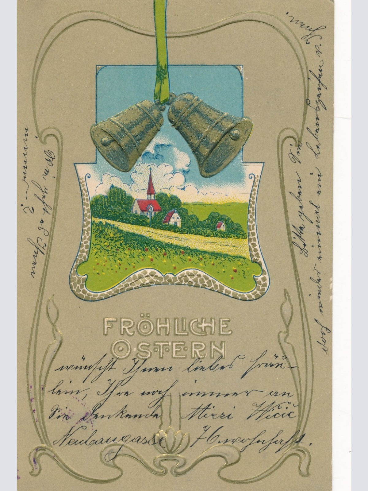 Präge - Motiv - Karte Frohe Ostern mit mit Glocken Ansichtskarte (12656)